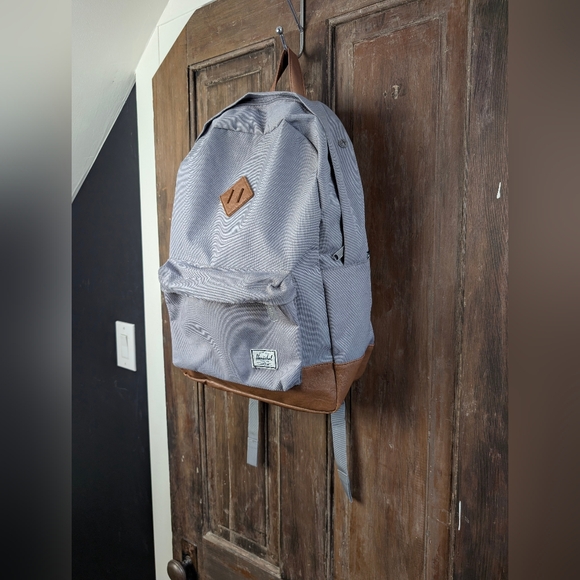 Herschel Supply Co Grey Backpack Brown Faux Leather Trim Classic School Bag - Picture 2 of 10